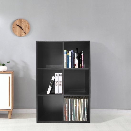 Armoire à compartiments Vakkie - Armoire de rangement à 6 compartiments ouverts - Bibliothèque - Armoire murale - Noir