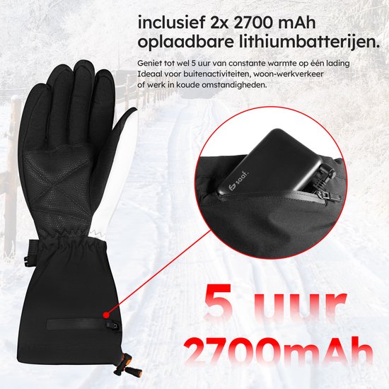 Gants chauffants Saaf blancs - 3 niveaux de chaleur - 68°C - 2 batteries de 2700mAh incluses - Taille S