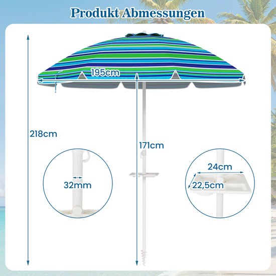 coast Parasol de plage - Inclinable & UPF 50+ - Ø250 x 250 cm - Vert