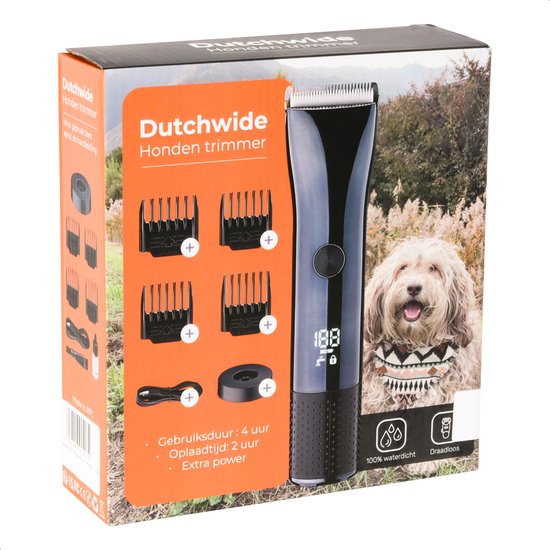 Dutchwide Groommate Tondeuse sans fil pour animaux - 4 accessoires inclus - noir