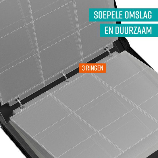 NAPI Collection Folder for 900 Cards - 9 Pocket - Faux cuir - Zip - 50 Pages - Format A4 - Rouge/Blanc