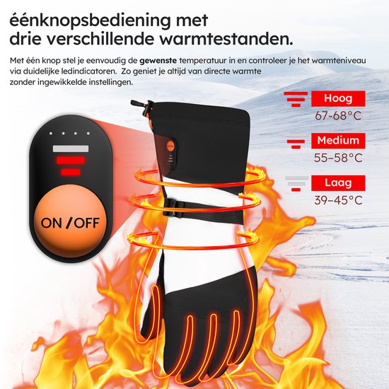 Gants chauffants Saaf blancs - 3 niveaux de chaleur - 68°C - 2 batteries de 2700mAh incluses - Taille S