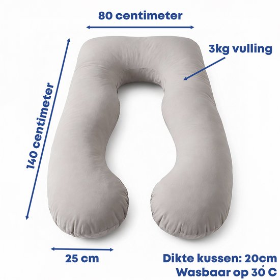 Earkings Pregnancy Pillow Side Sleep Pillow U-shape 140x80 cm Light Grey