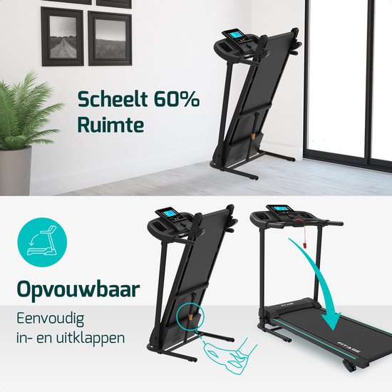 Fitage Tapis de course pour la maison - Fonction d'inclinaison - Bluetooth - 1-12 km/h - Pliable - 100 x 64 x 25 cm - Noir