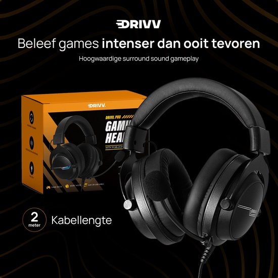 Drivv. PRO Gaming Headset with Microphone - Casque de jeu - Convient pour PS4, PS5, Xbox One, Xbox Series et PC - Casque de jeu