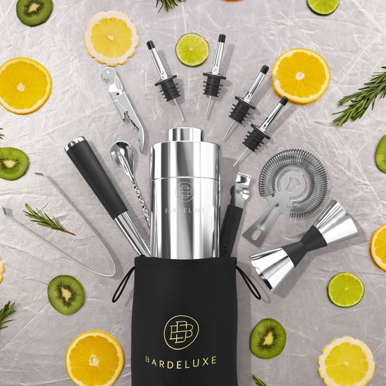BarDeluxe® Cocktail Set - 12-Piece - Cocktail Shaker Set (750ml) - Luxury Gift Package - Including Dutch Recipe Book