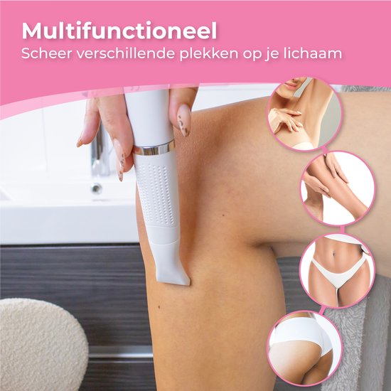 Nuvance - Ladyshave - rasoirs pour femmes - 4 accessoires - avec tondeuse à sourcils - tondeuse bikini - rasoir femme - rasage féminin - blanc