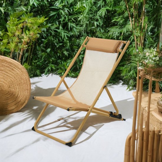 Niceey Lounger With Pillow - Chaise de plage - Lot de 2 - Jaune