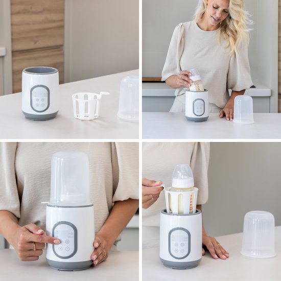 Qwali - Chauffe-biberon et stérilisateur - 37°C - Plastique blanc - Fonction de réchauffage rapide et de maintien au chaud - Portable pour les déplacements - Tasse à mesurer incluse