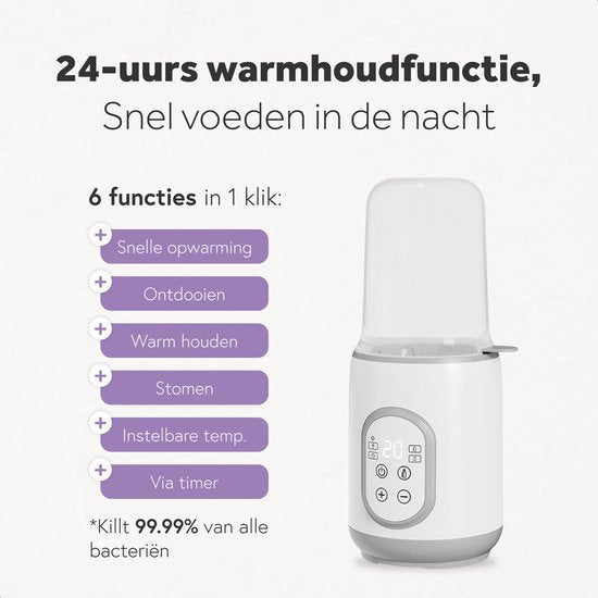 Qwali - Chauffe-biberon et stérilisateur - 37°C - Plastique blanc - Fonction de réchauffage rapide et de maintien au chaud - Portable pour les déplacements - Tasse à mesurer incluse