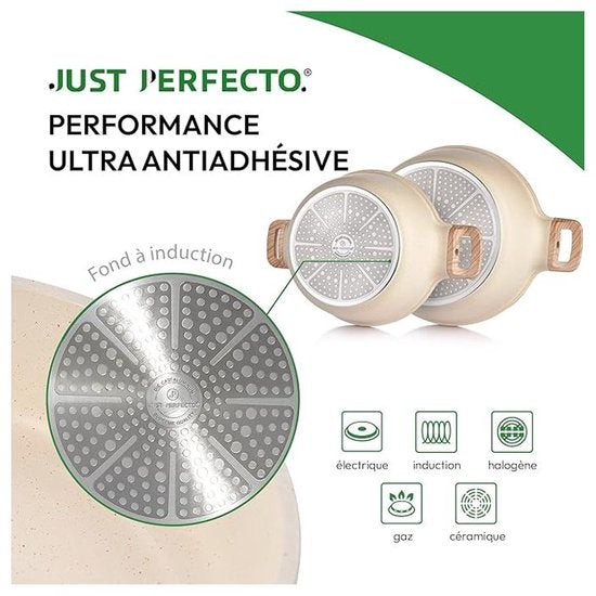Batterie de cuisine Just Perfecto JL-28, 15 pièces - aspect granit beige - avec revêtement antiadhésif