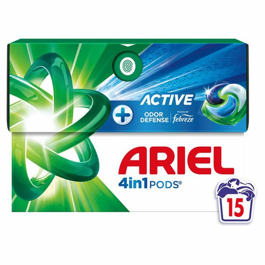 Ariel 4in1 Détergent en Dosettes Contrôle Actif des Odeurs - 15 Pièces - Touche de Febreze