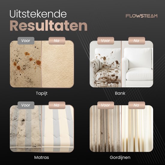FLOWSTEAM® 9-in-1 Nettoyeur à vapeur portatif - Puissant nettoyeur à vapeur et nettoyeur de taches - 4 bars et vapeur à 110°C - Pour la salle de bain, la cuisine, le canapé et les meubles**.