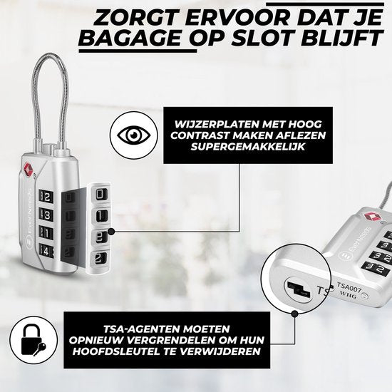 Serrure de valise - EverNeeds - Serrure TSA - Cadenas à 4 chiffres - Serrure à chiffres - Argent - 2 pièces