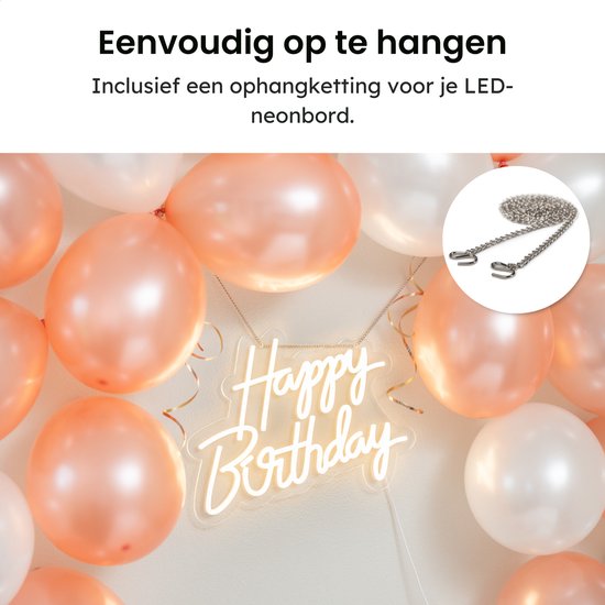 Partizzle Panneau Néon Joyeux Anniversaire - Lumières LED 41x31 cm - Dimmable & Suspendable - Connexion USB - Décoration festive d'anniversaire