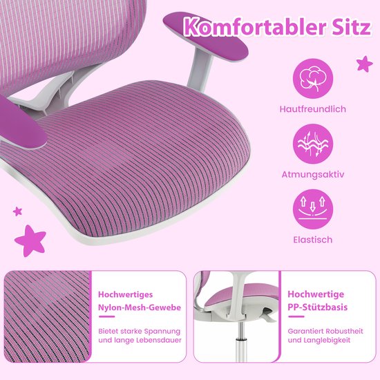 Chaise de bureau pour enfants Coast - Chaise pivotante ergonomique avec accoudoirs et roulettes - Hauteur d'assise 43-55 cm