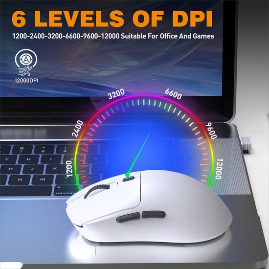Fuegobird T68 - Souris de jeu sans fil 2.4G - 12000DPI - PAW3311 - FPS/MOBA/MMO - Souris de jeu - Ultra légère - Blanche