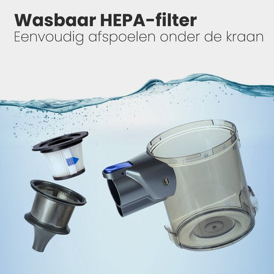 Auronic Aspirateur-balai sans fil 4-en-1 - Sans sac - 160W - Avec lumière LED, filtre HEPA et accessoires - Bleu/Gris