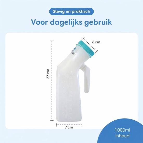 Urinoir Safe Life pour hommes – Équipé d'un bouchon à vis fluorescent, d'une poignée ergonomique et d'une large ouverture – Pour la maison et les déplacements – En plastique transparent et blanc – Contenance d'un litre