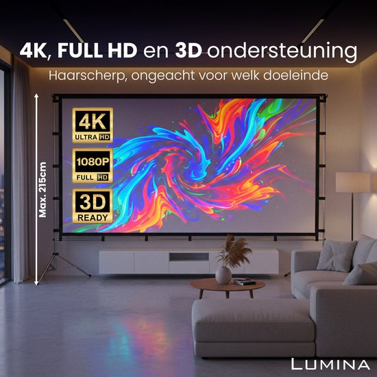 Écran de projection Lumina® 100 pouces – Écran de projection avec trépied – Indéformable – Pliable – Avec sac de transport – Pour l'intérieur et l'extérieur