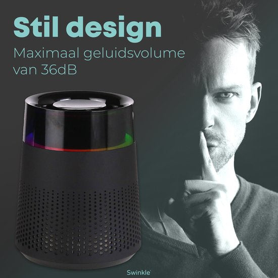 Swinkle EKLR1553 Purificateur d'air Aurora - Eclairage LED - Filtre HEPA - 36 dB - 16.5x16.5x20.4 cm