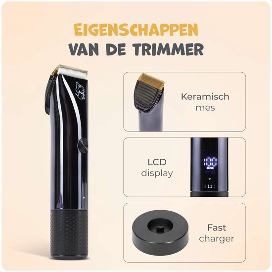 Dutchwide Groommate Tondeuse sans fil pour animaux - 4 accessoires inclus - noir