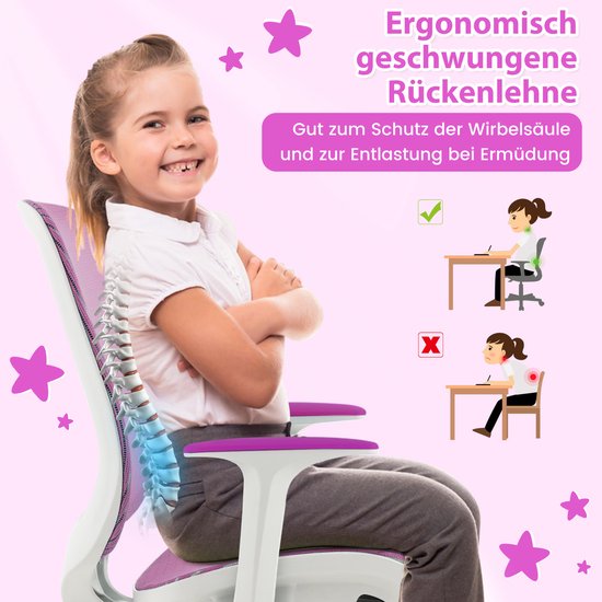 Chaise de bureau pour enfants Coast - Chaise pivotante ergonomique avec accoudoirs et roulettes - Hauteur d'assise 43-55 cm