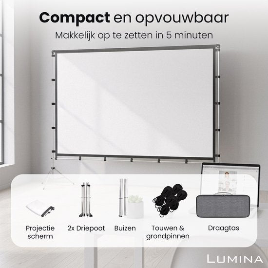 Écran de projection Lumina® 100 pouces – Écran de projection avec trépied – Indéformable – Pliable – Avec sac de transport – Pour l'intérieur et l'extérieur