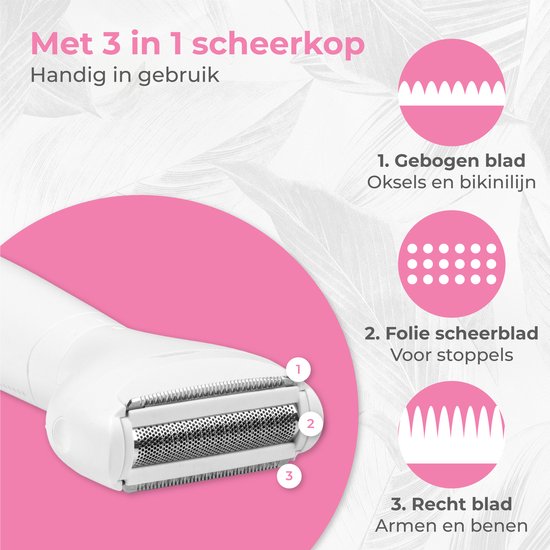 Nuvance - Ladyshave - rasoirs pour femmes - 4 accessoires - avec tondeuse à sourcils - tondeuse bikini - rasoir femme - rasage féminin - blanc