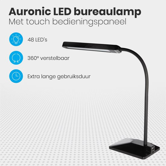 Lampe de bureau Auronic - Réglable - LED - Noir - 66 x 14,5 x 11 cm