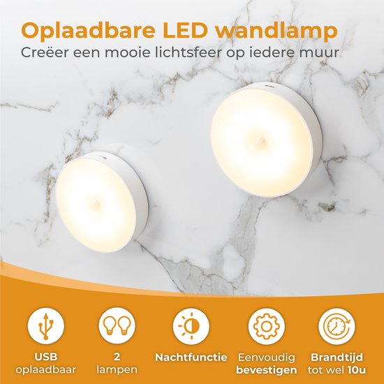 Nuvance - Lampe à Led sans fil - 2 pièces - Lumière blanc chaud - Magnétique - Détecteur jour et nuit - Rechargeable par Usb - Lampe de placard - Lampe murale
