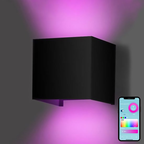 Gologi Smart Wall Lamp - Intérieur et extérieur - Eclairage vers le haut et vers le bas - Dimmable - Industriel - Lampe intelligente - Lampe d'extérieur - Etanche - Efficace sur le plan énergétique et inoxydable - RGB - Avec App - Noir