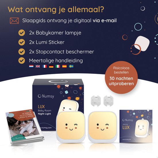 Numsy - Veilleuse automatique pour enfants avec capteur de lumière -14,8x 7,80x 4,3 cm