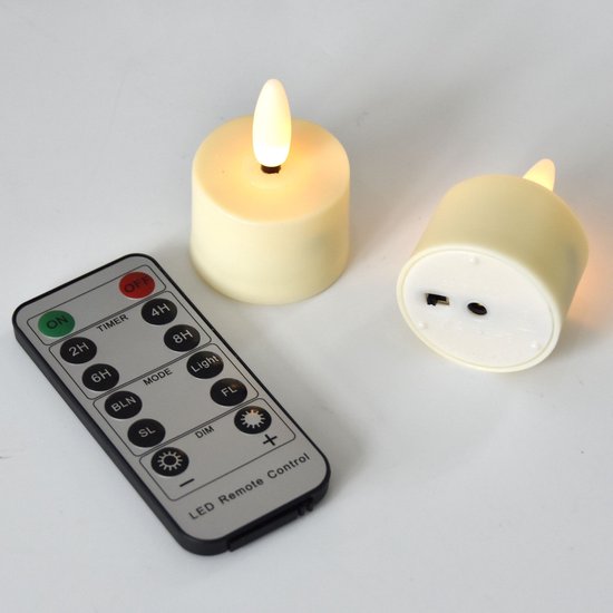 FlinQ Lampe à thé LED rechargeable - Flamme mobile - Télécommande incluse - Lot de 6 - Ø4 x 5,5 cm - Blanc