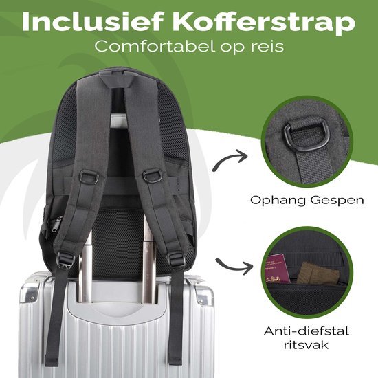 Sac à dos Travelhawk - 36 L - 17 pouces - Gris - Sac à dos pour ordinateur portable - Homme et femme - Hydrofuge - Avec port de recharge USB