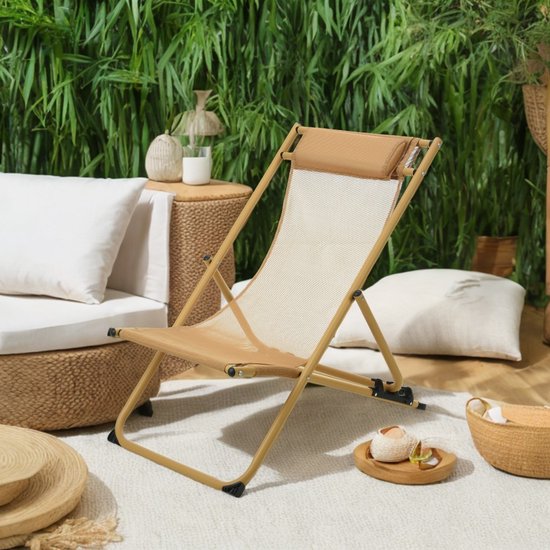 Niceey Lounger With Pillow - Chaise de plage - Lot de 2 - Jaune