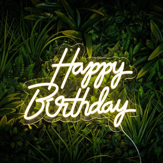 Partizzle Panneau Néon Joyeux Anniversaire - Lumières LED 41x31 cm - Dimmable & Suspendable - Connexion USB - Décoration festive d'anniversaire