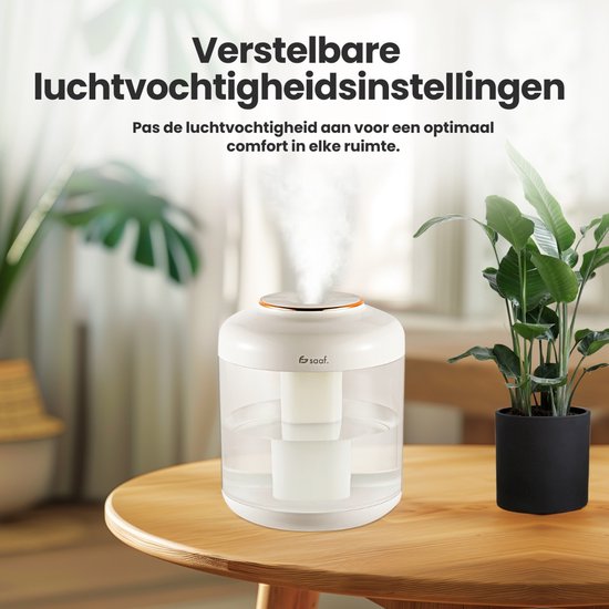 Humidificateur - 1.5L - Humidificateur - Purificateur d'air - Sans fil et rechargeable - Humidificateur pour chambre de bébé - Silencieux - Humidificateurs - Blanc - Saaf