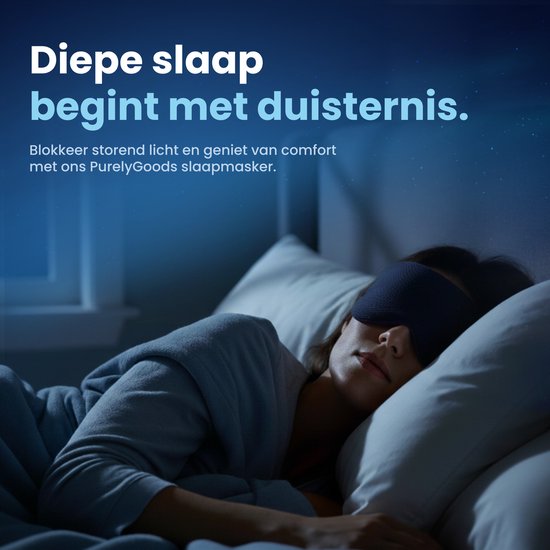 PurelyGoods® Masque de sommeil - Masque oculaire - occultant - hommes et femmes - coton - bleu foncé