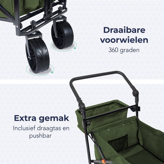 LifeGoods Wagon - roues pivotantes - système de freinage - jusqu'à 120 kg - 120 x 61 x 80 cm - vert