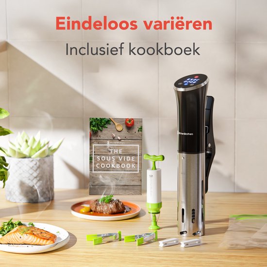 KitchenBrothers Stick Sous Vide - Accessoires inclus - 1200 W - 11 x 7,5 x 34,7 cm - Noir/RVS