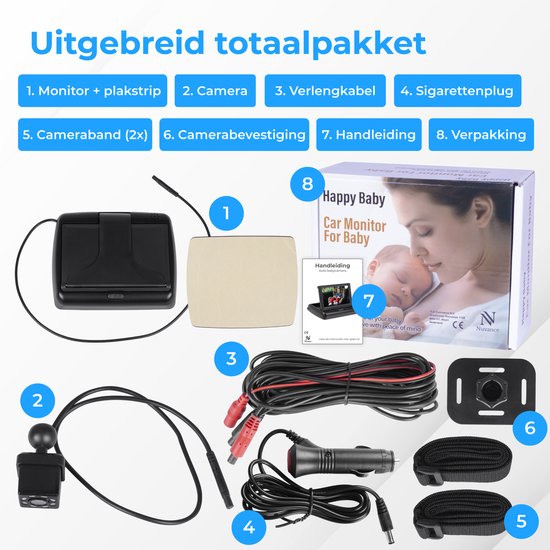 Nuvance Baby Camera - Anti-dérapant et ajustable - 4.5 Inch - Moniteur inclus