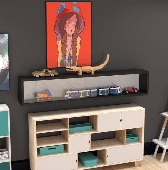 Vitrine murale suspendue debout - portes coulissantes - 95 x 18 x 12 cm