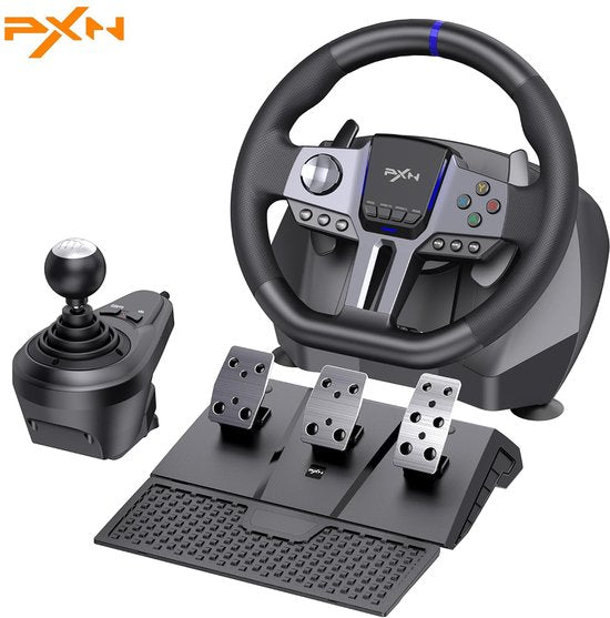 PXN Volant de jeu - V9 Gen 2 - 270/900° - Pédales - Shifter - Multiplateforme - Noir