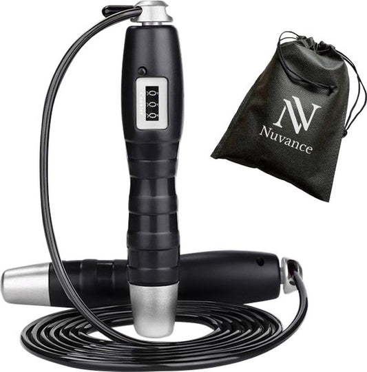 Nuvance - Corde à sauter avec compteur - 15W - Câble inclus - Noir - Aluminium - 200 cm