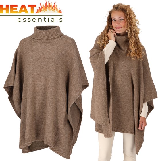 Heat Essentials - Poncho - Taille unique - Poncho pour femmes - Poncho tricoté pour femmes avec col - Taupe Melange