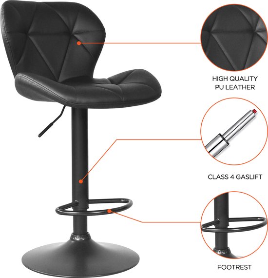 VDD Lot de 2 tabourets de bar noirs - 48x120 cm