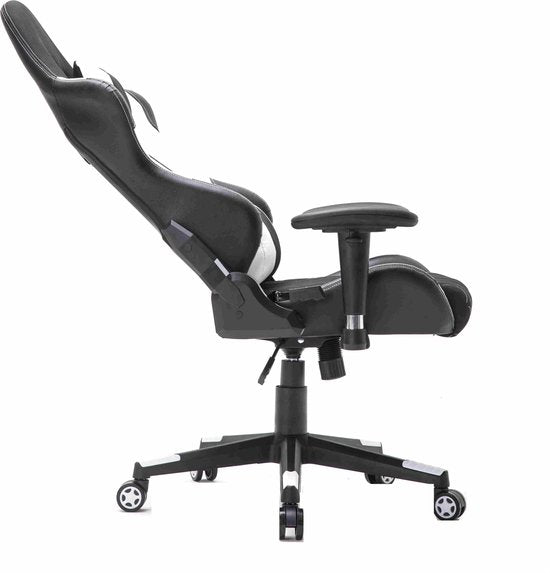Chaise de jeu de la DMV - avec coussin pour la nuque et coussin réglable pour le dos - chaise pivotante - noir et blanc