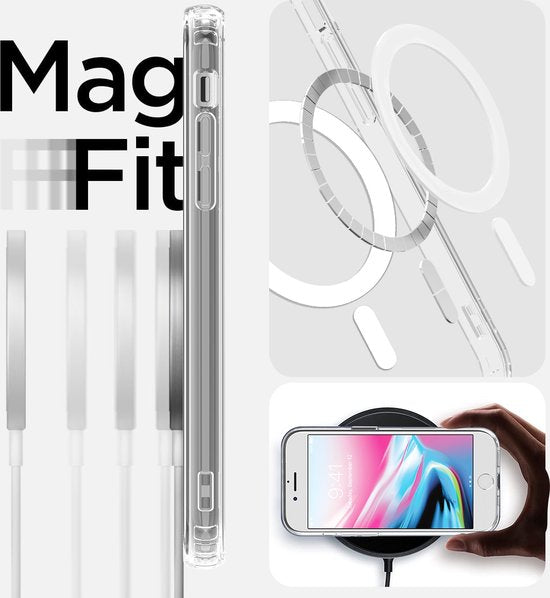 Podec - Étui MagSafe pour téléphone - Iphone SE (2022) - 3 protections d'écran incluses, magnétique, mince - TPU - transparent