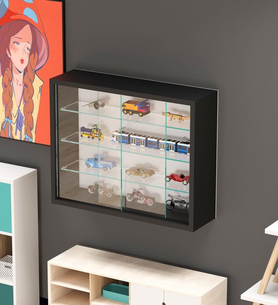 VVD Vitrine d'exposition murale suspendue debout - portes coulissantes - 50 x 40 x 13 cm